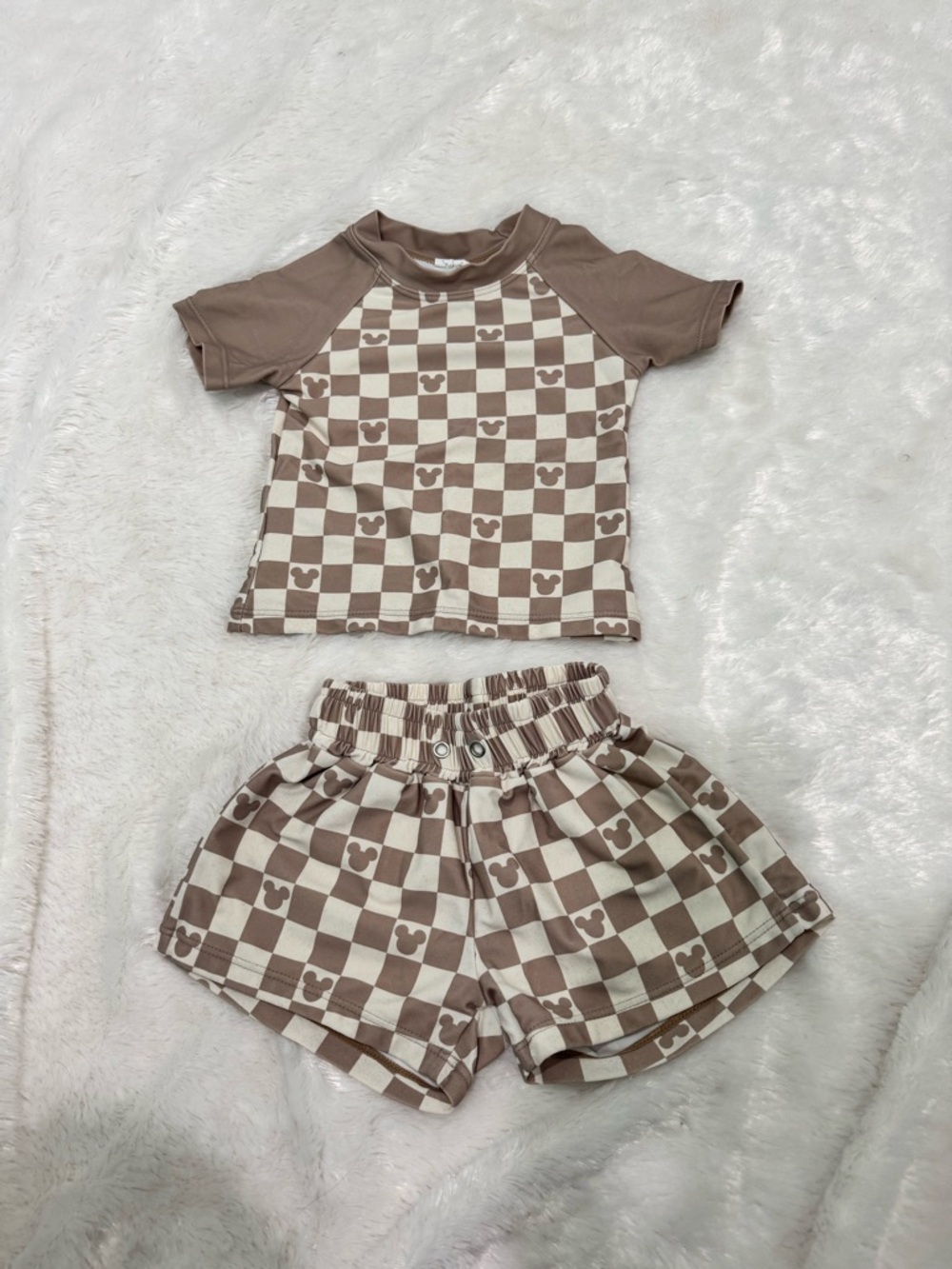 Magical Little Babes RARE Boys Swim 12-18m Checkered Brown/White